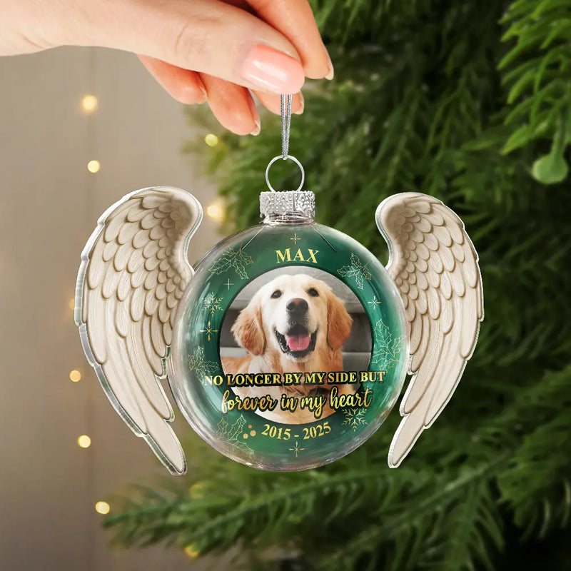 Memorial,Pet Lovers,Custom Photo,Sad,Christmas - Custom Photo Angel Wings Paw Pet Memorial Forever Loved - Personalized Custom Shaped Glass Ornament