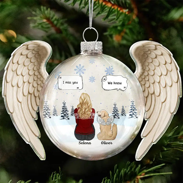 Memorial,Pet Lovers,Christmas,Sad - Angel Wings Heart Pet Memorial I Miss You - Personalized Custom Shaped Glass Ornament