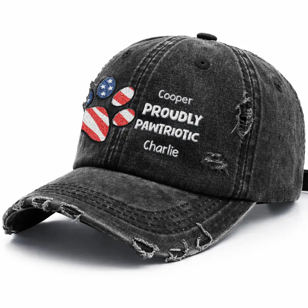 Pet Lovers,Independence Day,Happy - America Proudly Pawtriotic Custom Pet Name - Personalized Embroidered Distressed Cap