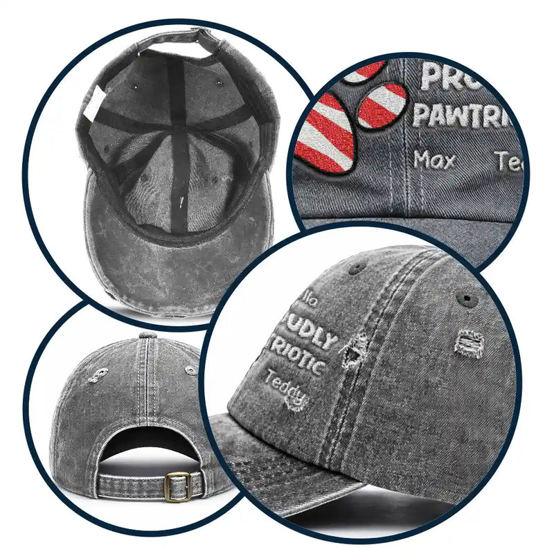 Pet Lovers,Independence Day,Happy - America Proudly Pawtriotic Custom Pet Name - Personalized Embroidered Distressed Cap