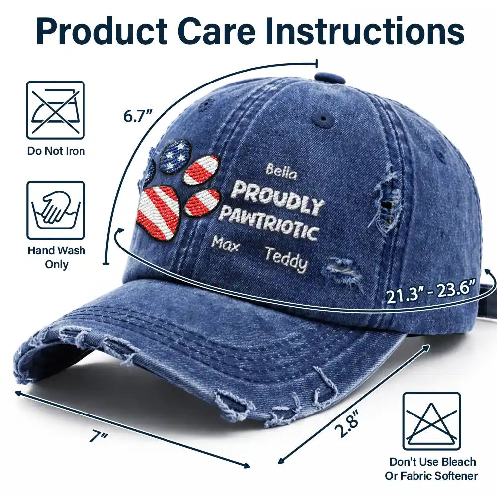Pet Lovers,Independence Day,Happy - America Proudly Pawtriotic Custom Pet Name - Personalized Embroidered Distressed Cap
