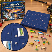 Christmas, Custom Text, Fishing, Happy - Fishing Gift For Husband And Son, Daughter - Personalized Custom Name Christmas Countdown Box Advent Calendar