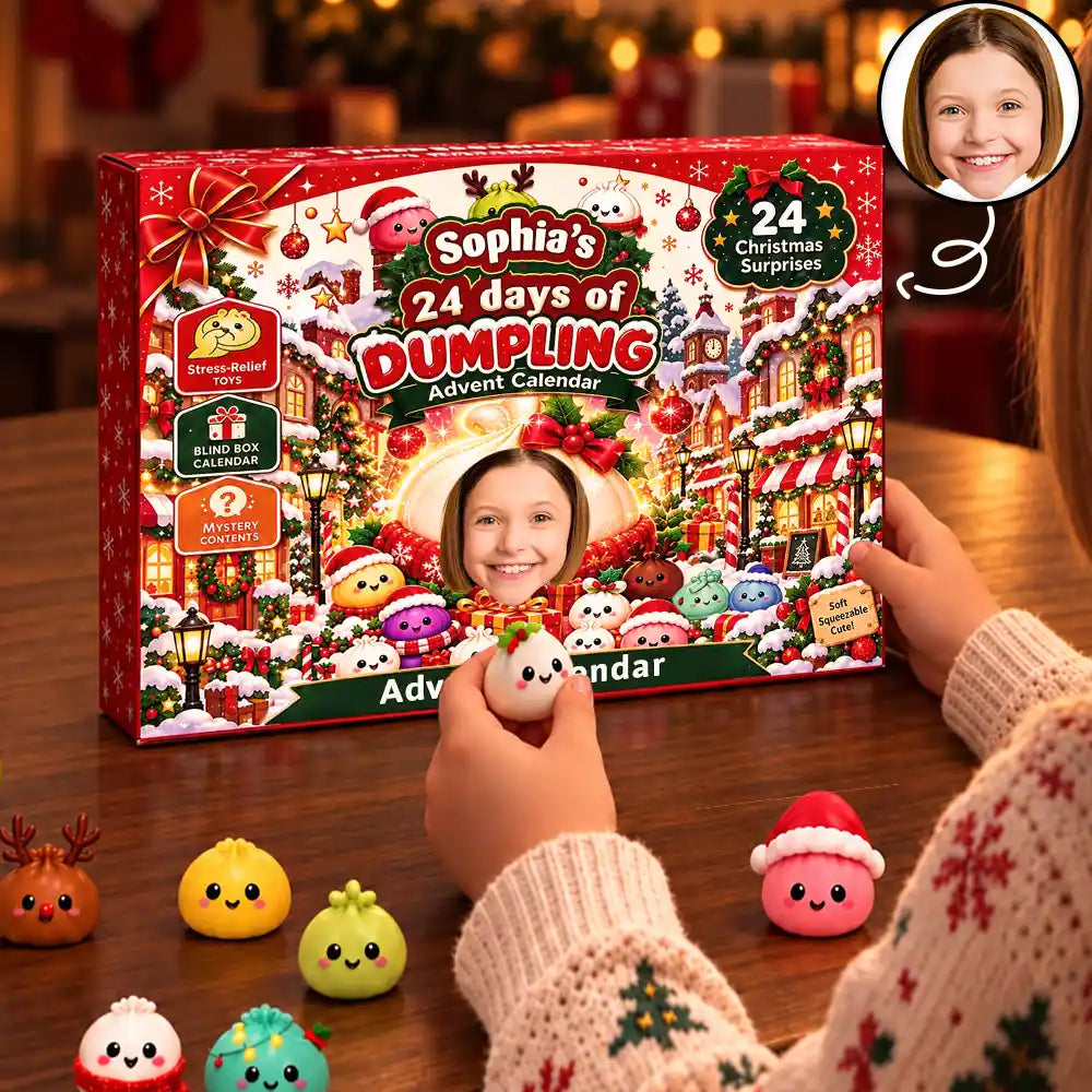 Adorable,Christmas,Custom Photo,Cut-Face Photo,Gift For Kids - Squishy 24 Days Of Dumpling Festive Gift For Kids - Personalized Custom Photo Christmas Countdown Advent Calendar