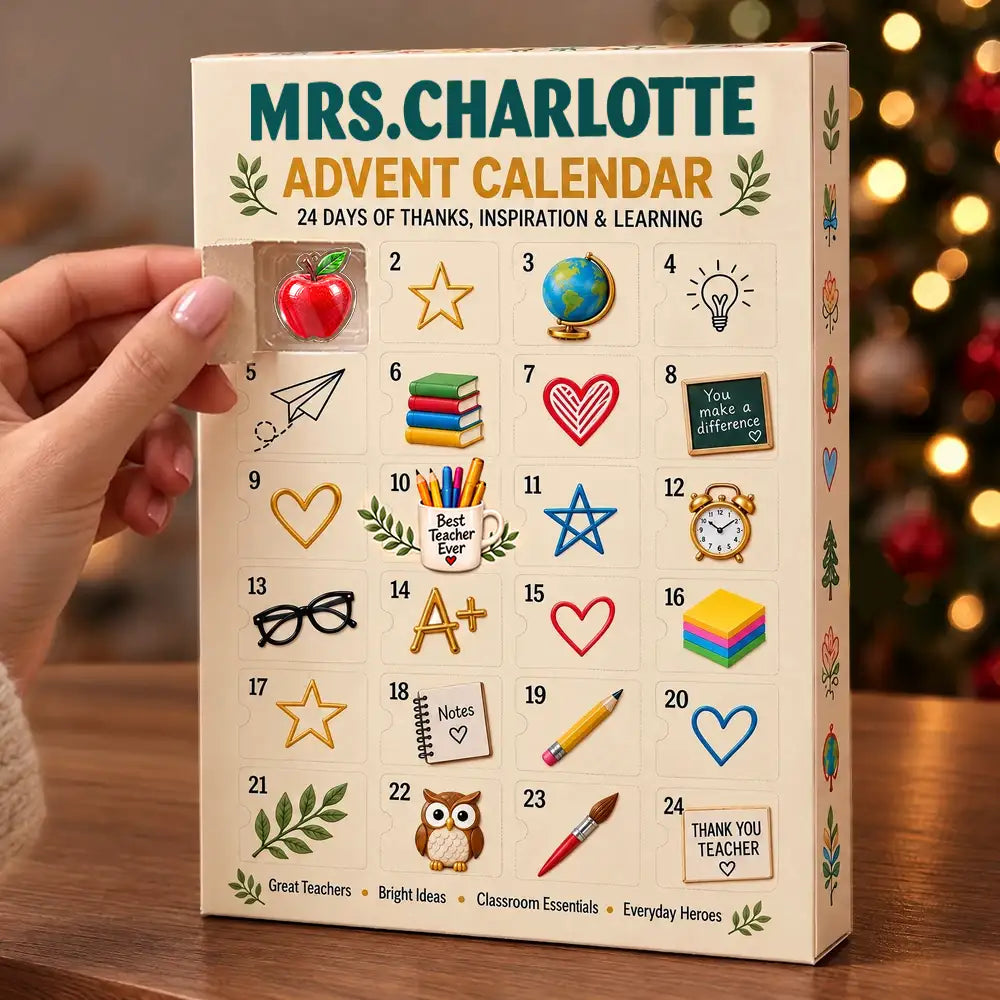 Custom Name Teacher Charm - Personalized Christmas Countdown Advent Calendar
