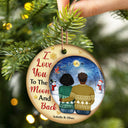 Christmas Couple I Love You To The Moon And Back - Christmas Gift For Couple - Personalized Custom Circle Ceramic Ornament