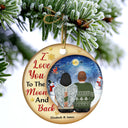 Christmas Couple I Love You To The Moon And Back - Christmas Gift For Couple - Personalized Custom Circle Ceramic Ornament
