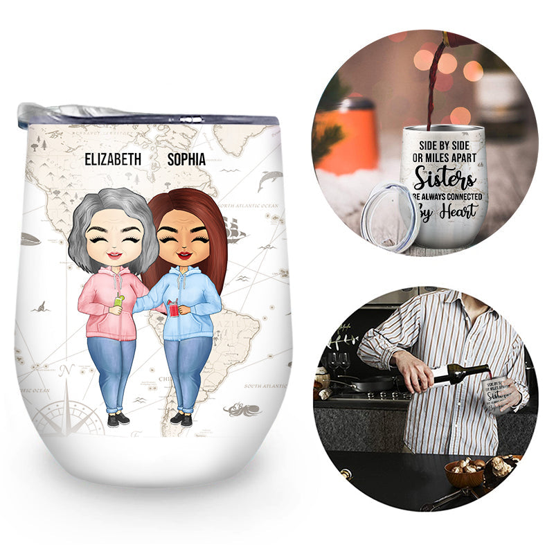 Connected By Heart Hoodie Sisters - Sibling BFF Bestie Gift - Personalized Custom Wine Tumbler
