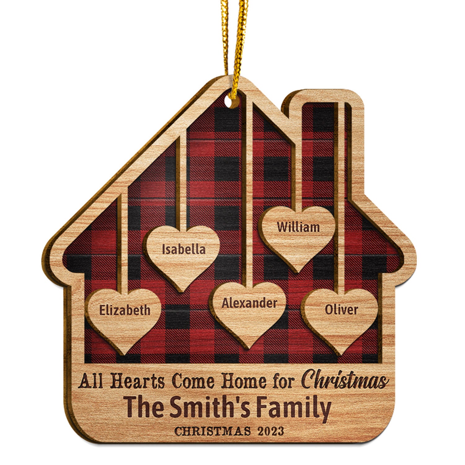 Family All Hearts Come Home For Christmas - Christmas Gift Family - Personalized Custom 2 Layered Wooden Ornament