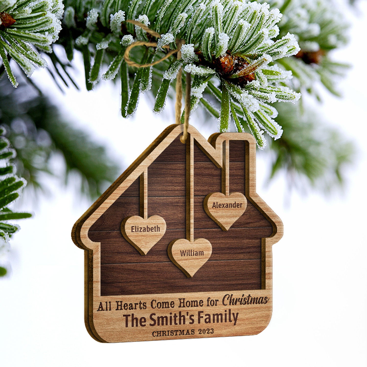 Floral Heart Wood Ornament, Personalized Holiday Gifts