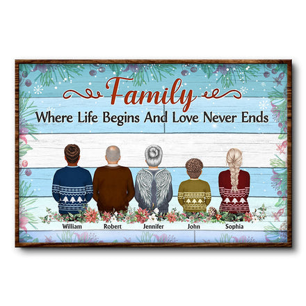 Famille où la vie commence et où l'amour ne finit jamais - Cadeau commémoratif - Cadeau de Noël - Affiche personnalisée