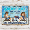 Poolside Listen To The Good Music Bar Grilling Swimming - Personalized Custom Classic Metal Signs