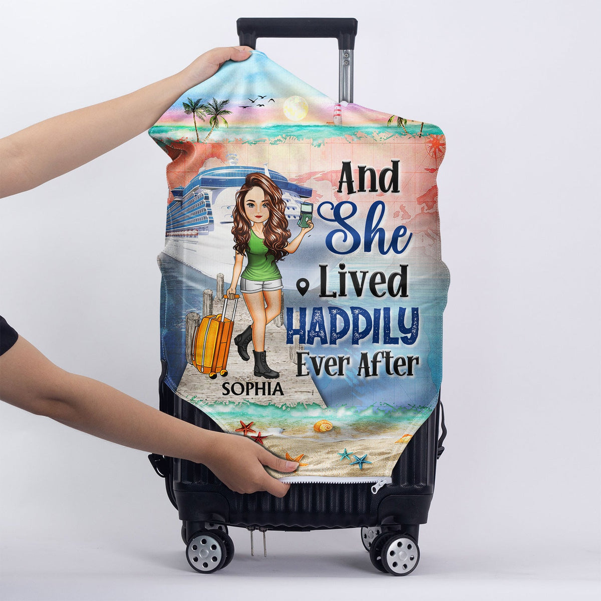 Juste une fille ou un garçon qui aime les croisières - Cadeau d'anniversaire pour lui, elle, enfant, amis, famille, voyage, vacances, plage, mer, amoureux des voyages - Housse de bagage personnalisée