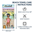 Sandy Toes And Salty Kisses Cartoon Beach Swimming Picnic Vacation Traveling - Birthday, Funny Gift For Her, Him, Dog Lovers, Cat Lovers - Personalized Custom Beach Towel