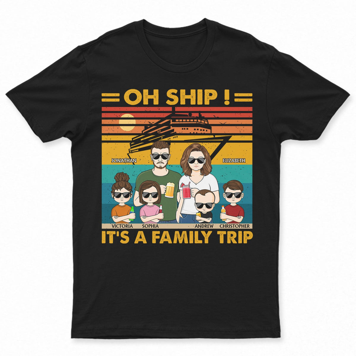 Oh Ship, c'est un voyage en famille, une croisière sur la plage - Drôle, cadeau de vacances pour mari, femme, couples, papa, maman - T-shirt personnalisé