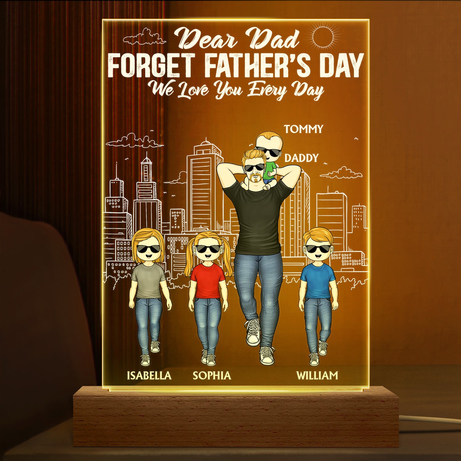 Dad We Love You Every Day - Birthday Gift For Father, Family - Personalized Custom 3D Led Light Wooden Base