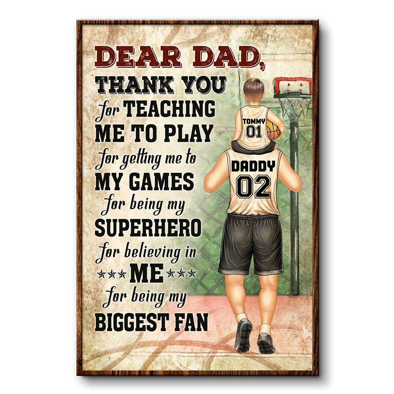 Dear Dad Thank You For Teaching Me - Gift For Basketball Fans, Father, Grandpa - Personalized Custom Poster