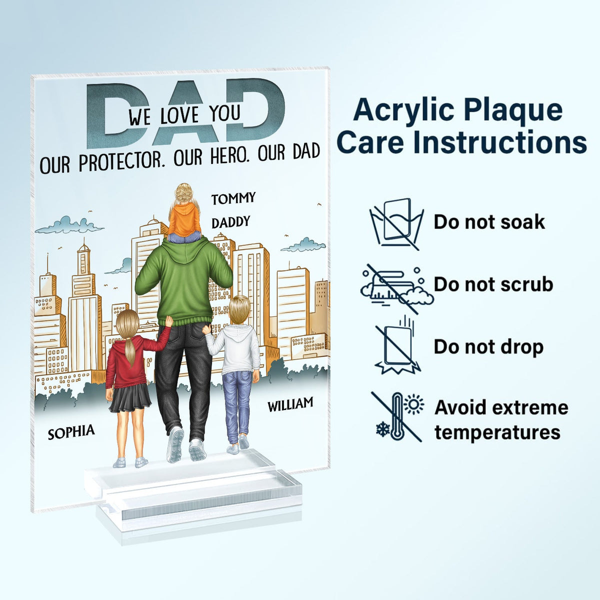 Dad Our Protector Our Hero Our Dad - Birthday Gift For Father, Family - Personalized Custom Vertical Rectangle Acrylic Plaque