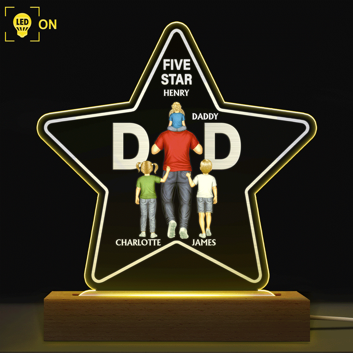 Five Star Dad Custom Father Grandpa Gift Personalized Shaped Plaque Light Bases