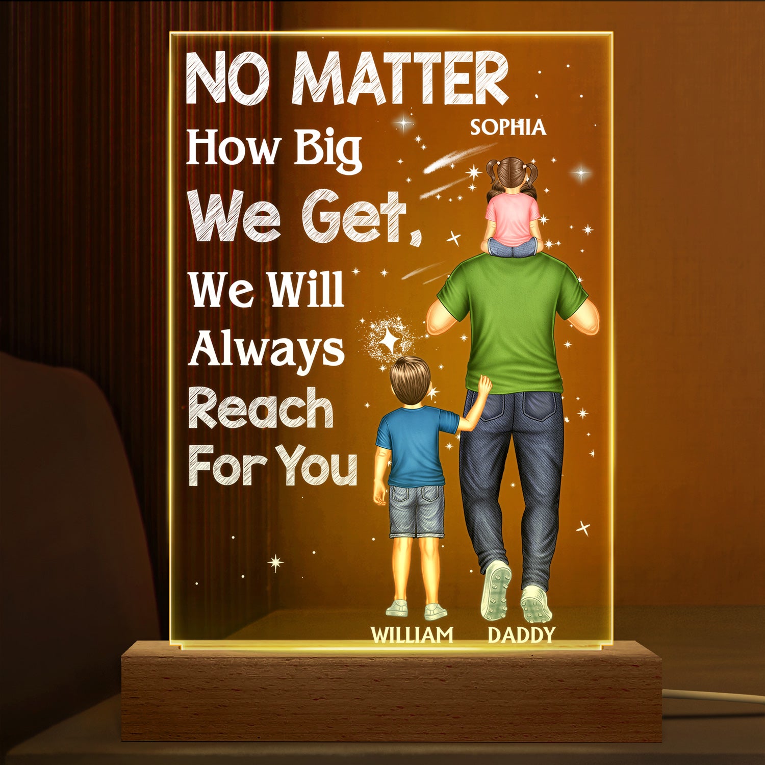 We Will Always Reach For You - Birthday Gift For Dad, Father, Family - Personalized Custom 3D Led Light Wooden Base