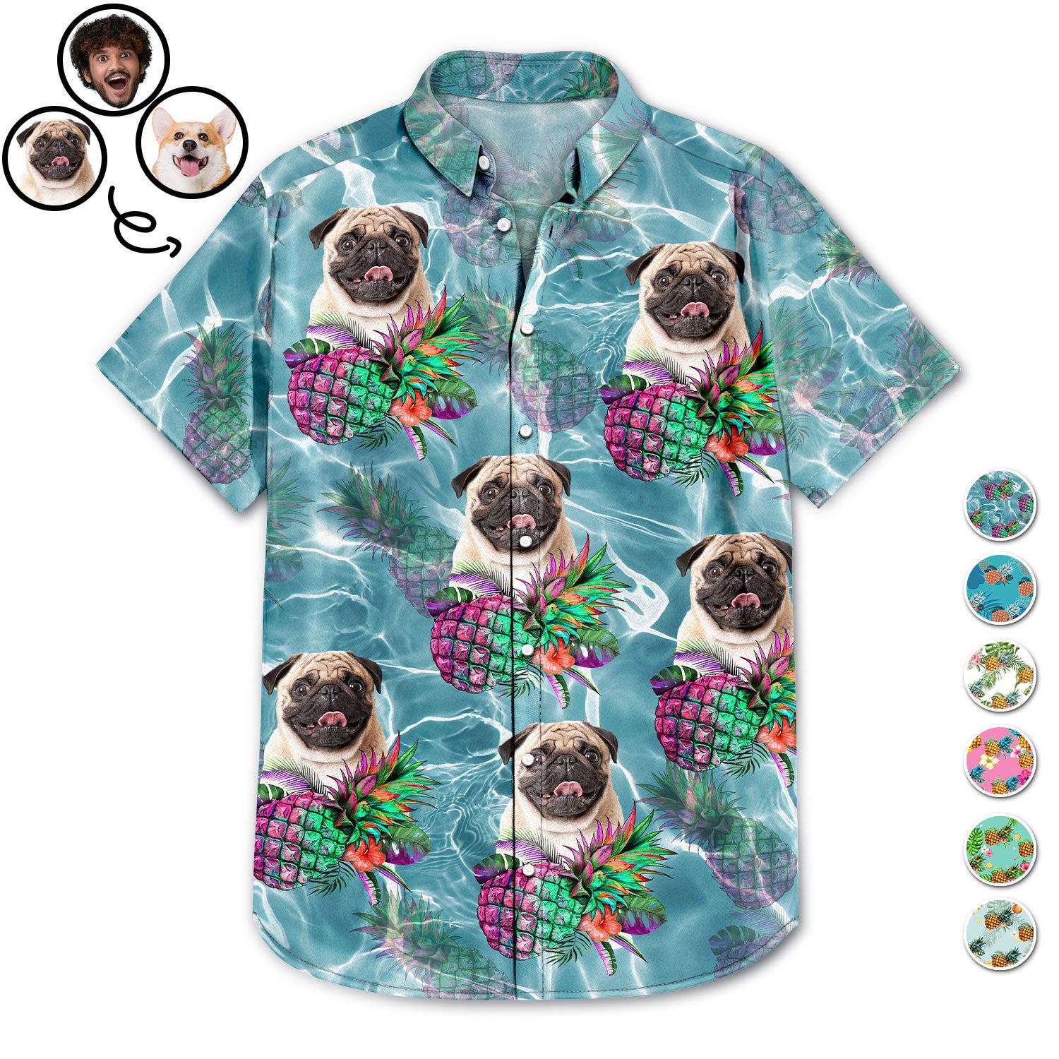Custom Photo Funny Family Pet Face Tropical Fruit - Gift For Men, Dog And Cat Lovers - Personalized Custom Hawaiian Shirt