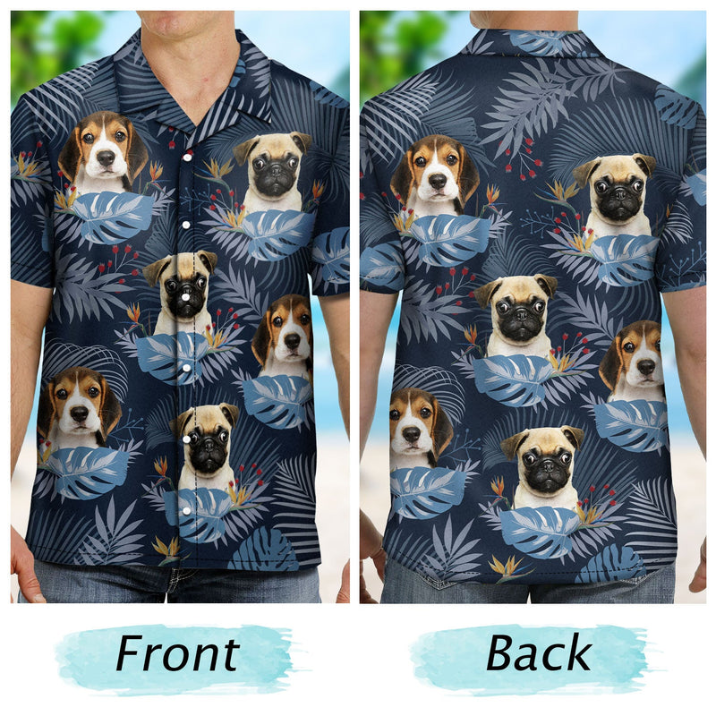 Custom Photo Funny Family Pet Face Tropical Leaf - Gift For Men, Dog And Cat Lovers - Personalized Custom Hawaiian Shirt