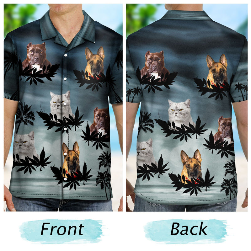 Custom Photo Funny Family Pet Face Color Sunset - Gift For Men, Dog And Cat Lovers - Personalized Custom Hawaiian Shirt