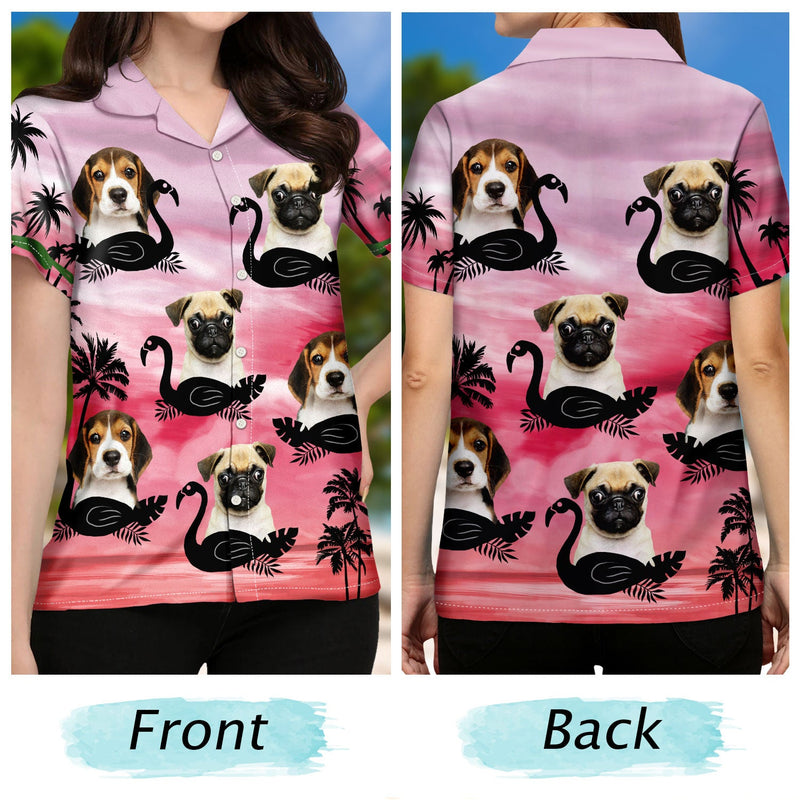Custom Photo Funny Family Pet Face Color Sunset - Gift For Men, Dog And Cat Lovers - Personalized Custom Hawaiian Shirt