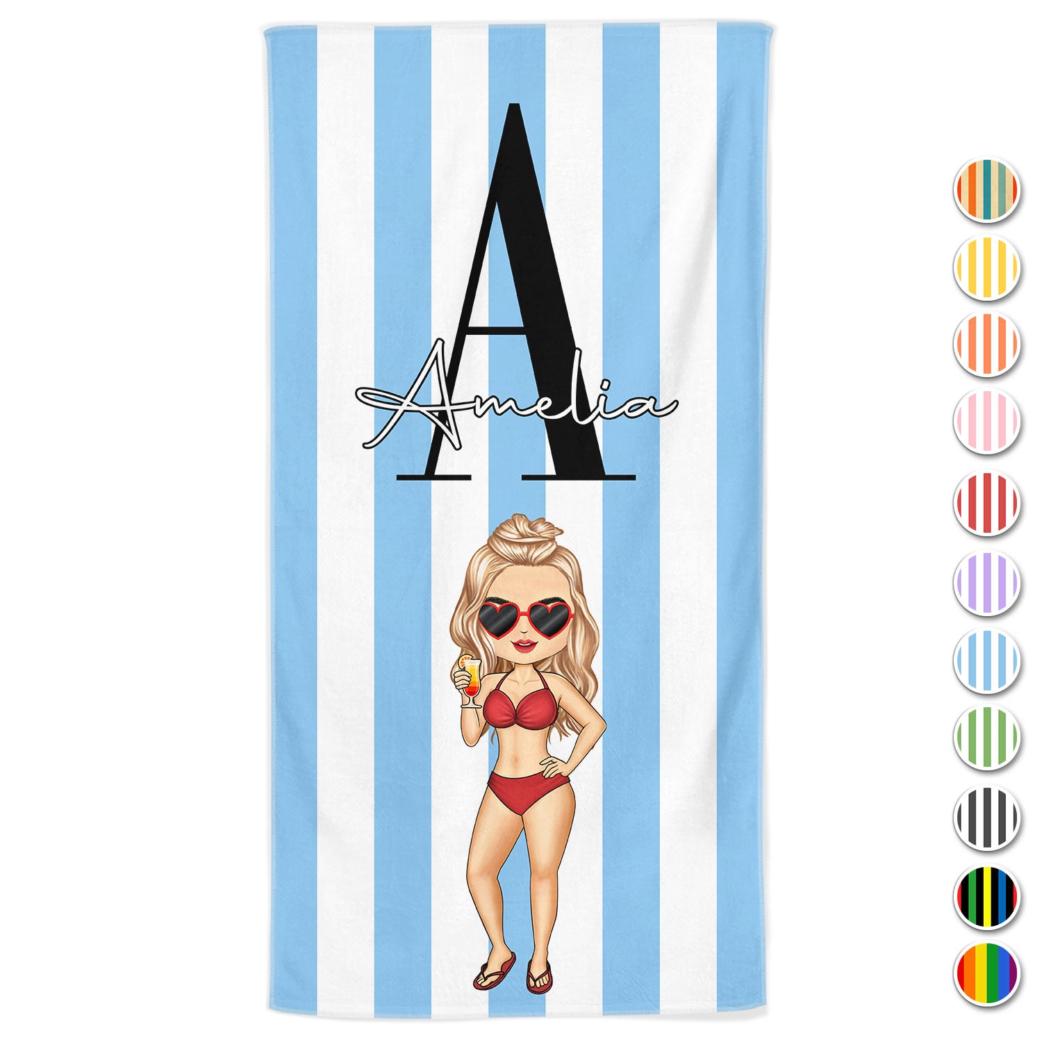 Chibi Alphabet Traveling Beach Poolside Swimming Picnic Vacation Corner - Birthday, Funny Gift For Her, Him, Besties, Family - Personalized Beach Towel