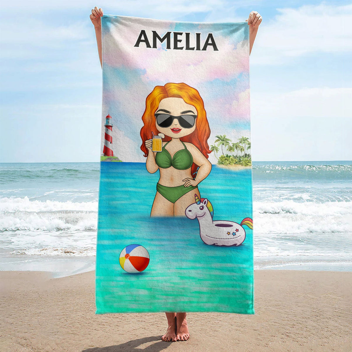 Chibi Traveling Beach Poolside Swimming Picnic Surfing Vacation - Birthday, Funny Gift For Her, Him, Besties, Family - Personalized Custom Beach Towel