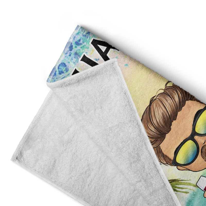Chibi Traveling Beach Poolside Swimming Picnic Surfing Vacation - Birthday, Funny Gift For Her, Him, Besties, Family - Personalized Custom Beach Towel