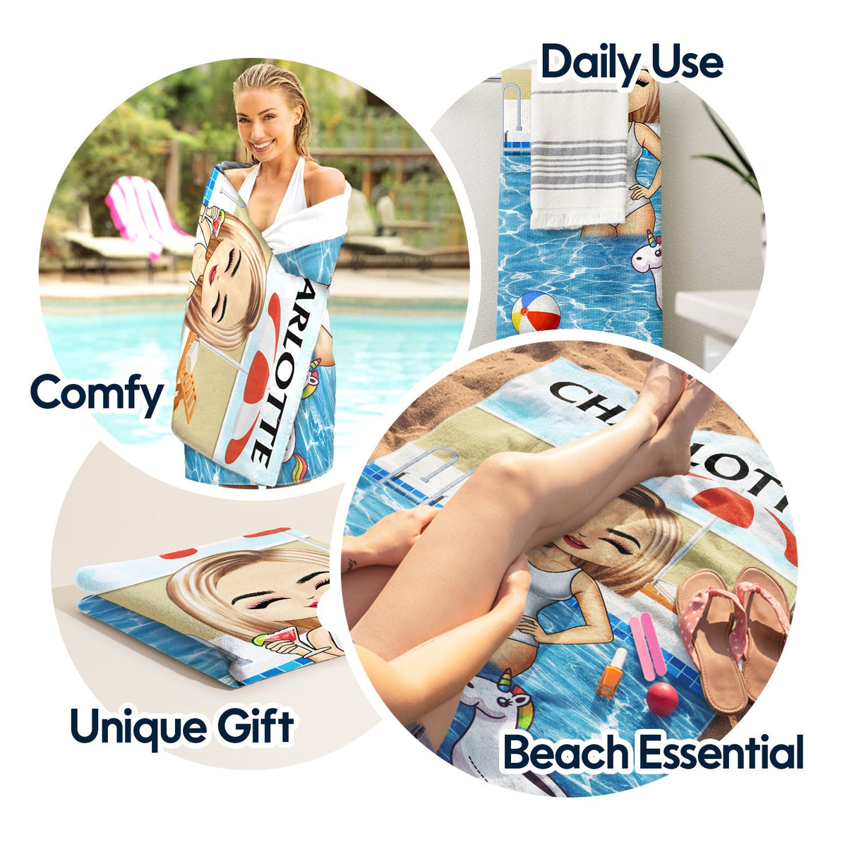 Chibi Traveling Beach Poolside Swimming Picnic Surfing Vacation - Birthday, Funny Gift For Her, Him, Besties, Family - Personalized Custom Beach Towel