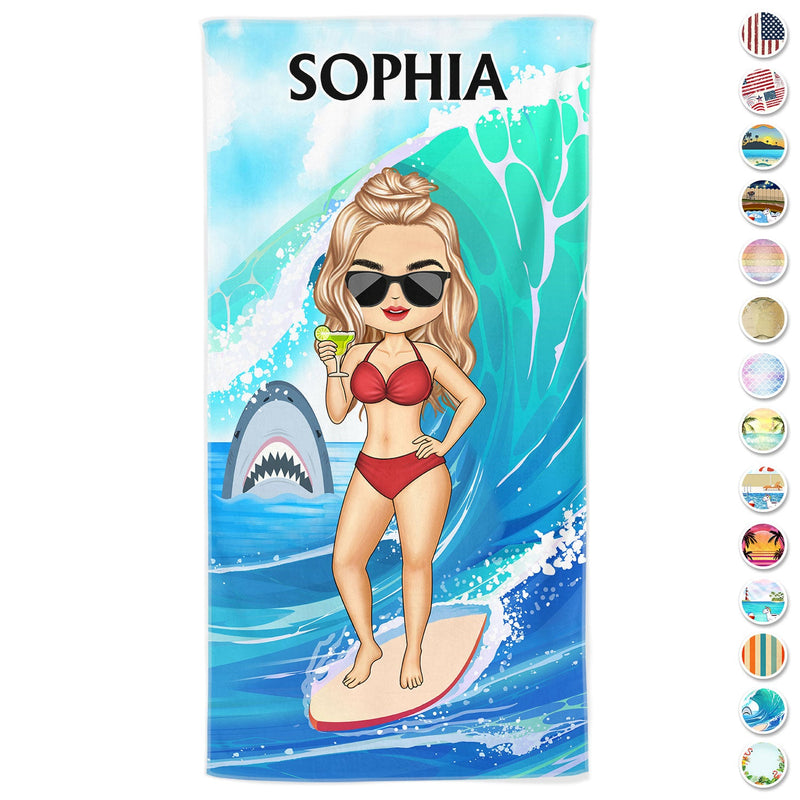 Chibi Traveling Beach Poolside Swimming Picnic Surfing Vacation - Birthday, Funny Gift For Her, Him, Besties, Family - Personalized Custom Beach Towel