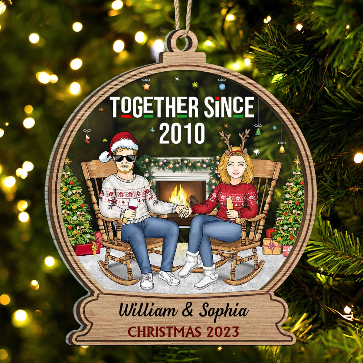 Ensemble depuis - Cadeau de Noël pour couples - Décoration personnalisée à 2 couches