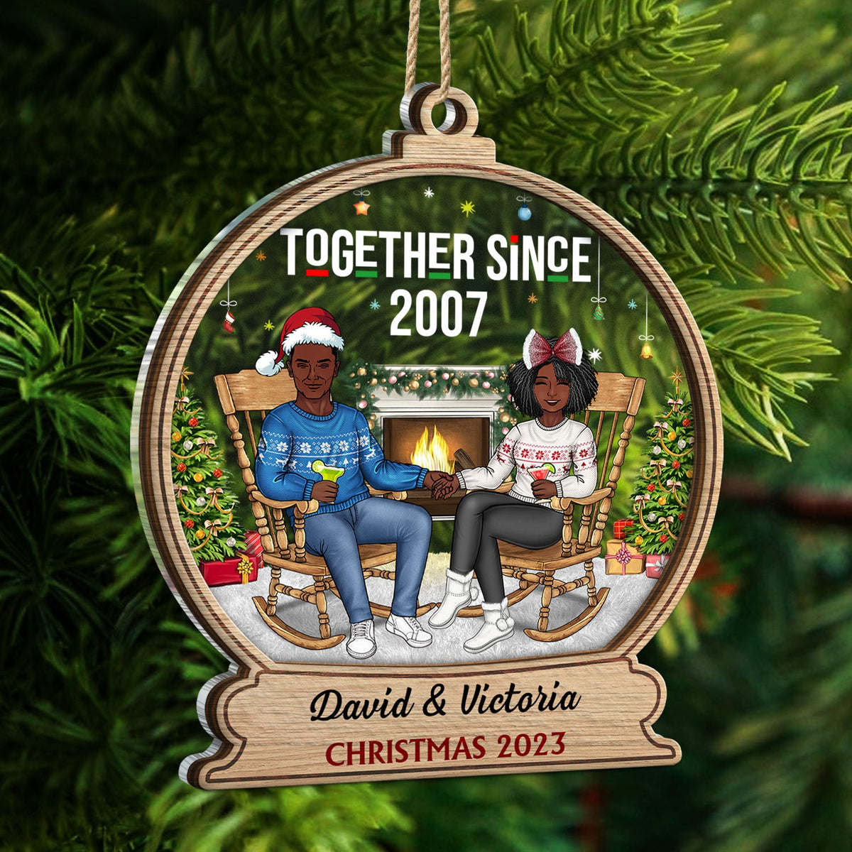 Ensemble depuis - Cadeau de Noël pour couples - Décoration personnalisée à 2 couches
