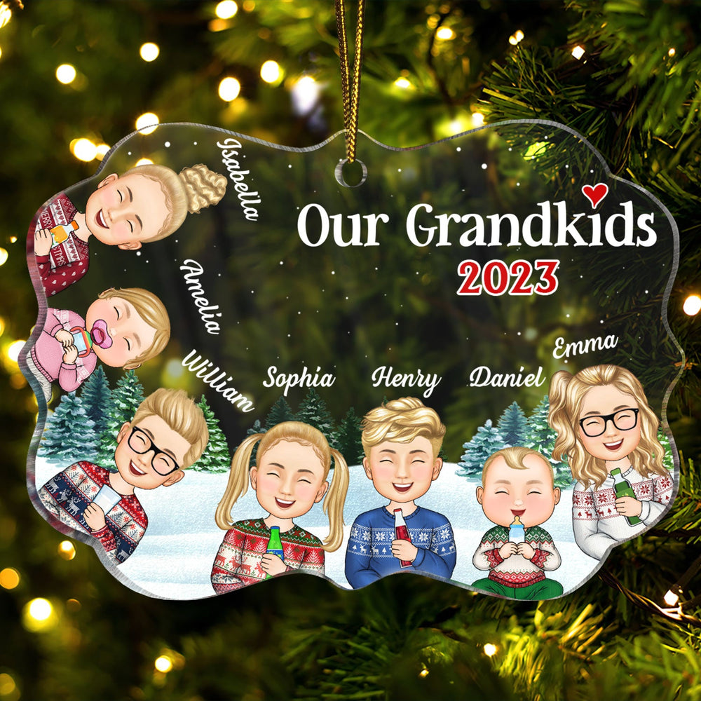 Our Grandkids Children - Christmas Gift For Family, Grandma, Grandpa, Grandparents - Personalized Medallion Acrylic Ornament
