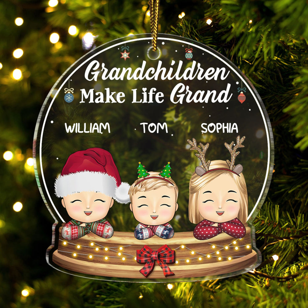 Grandchildren Make Life Grand - Christmas, Loving Gift For Grandpa, Grandma, Grandparents - Personalized Custom Shaped Acrylic Ornament