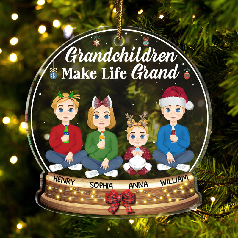 Grandchildren Make Life Grand Flat Art - Christmas, Loving Gift For Grandpa, Grandma, Grandparents - Personalized Custom Shaped Acrylic Ornament