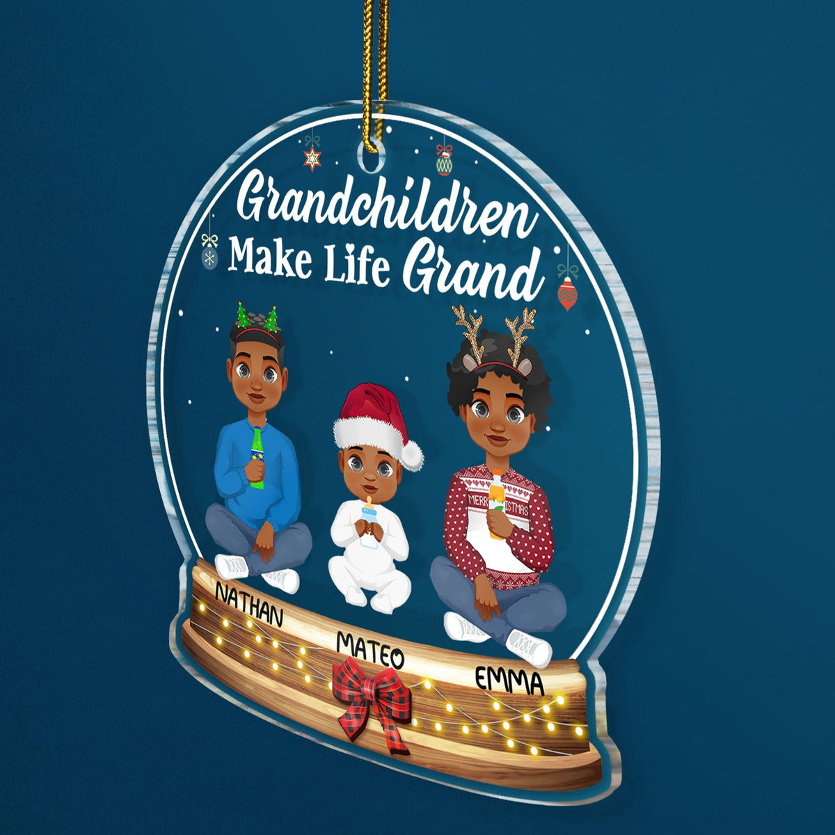 Grandchildren Make Life Grand Flat Art - Christmas, Loving Gift For Grandpa, Grandma, Grandparents - Personalized Custom Shaped Acrylic Ornament