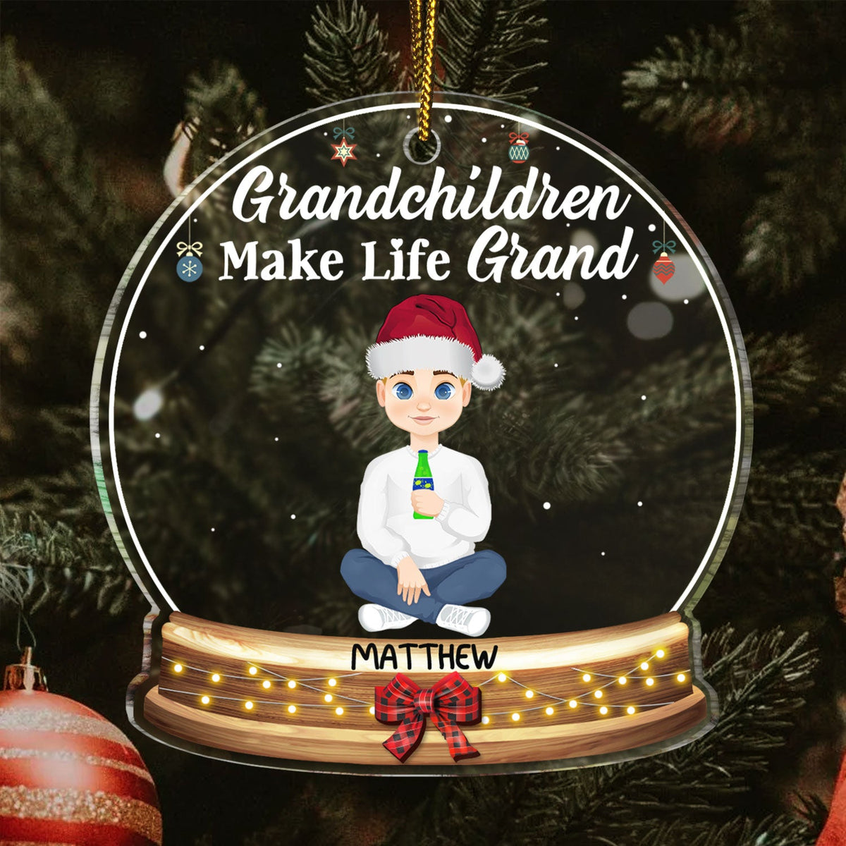 Grandchildren Make Life Grand Flat Art - Christmas, Loving Gift For Grandpa, Grandma, Grandparents - Personalized Custom Shaped Acrylic Ornament