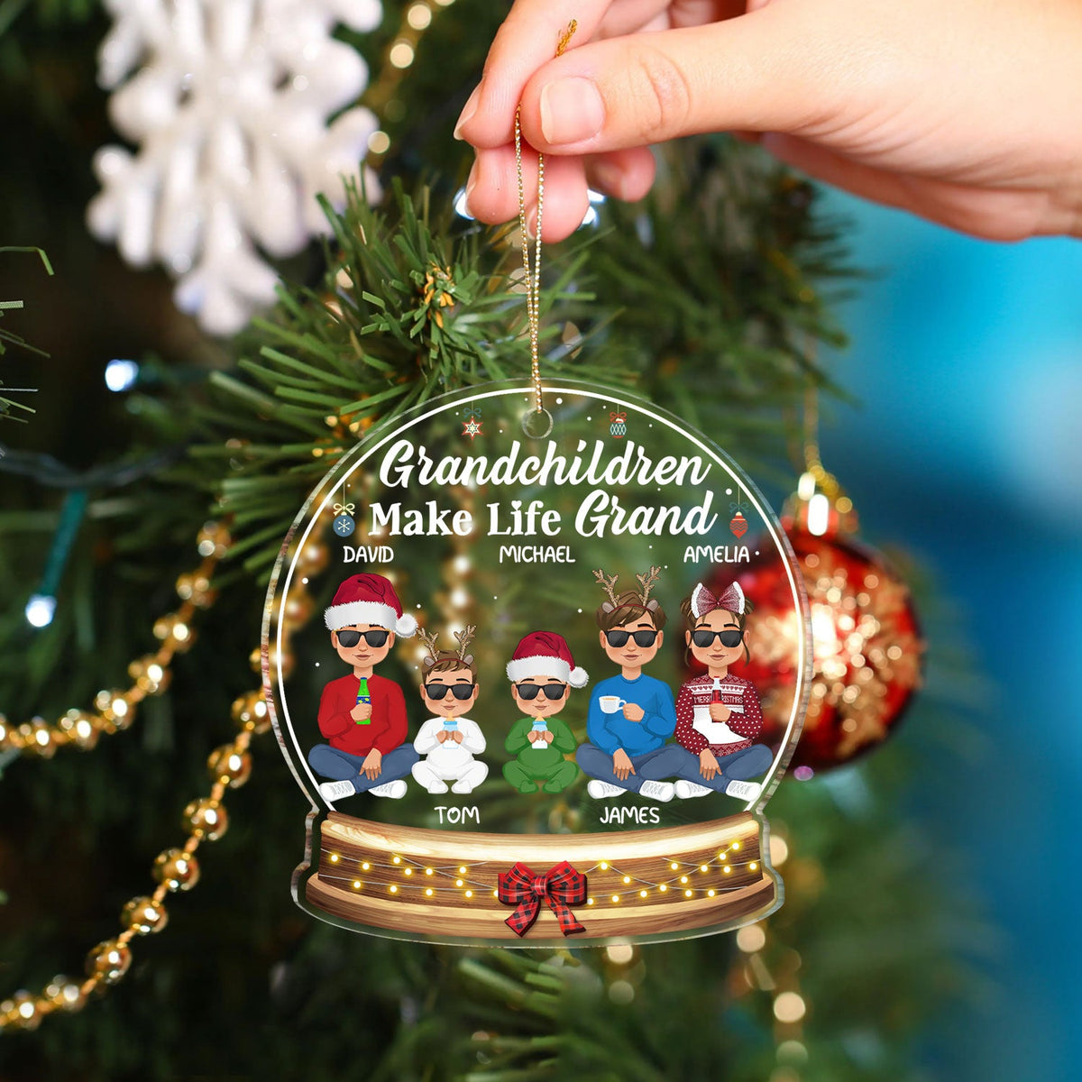 Grandchildren Make Life Grand Flat Art - Christmas, Loving Gift For Grandpa, Grandma, Grandparents - Personalized Custom Shaped Acrylic Ornament