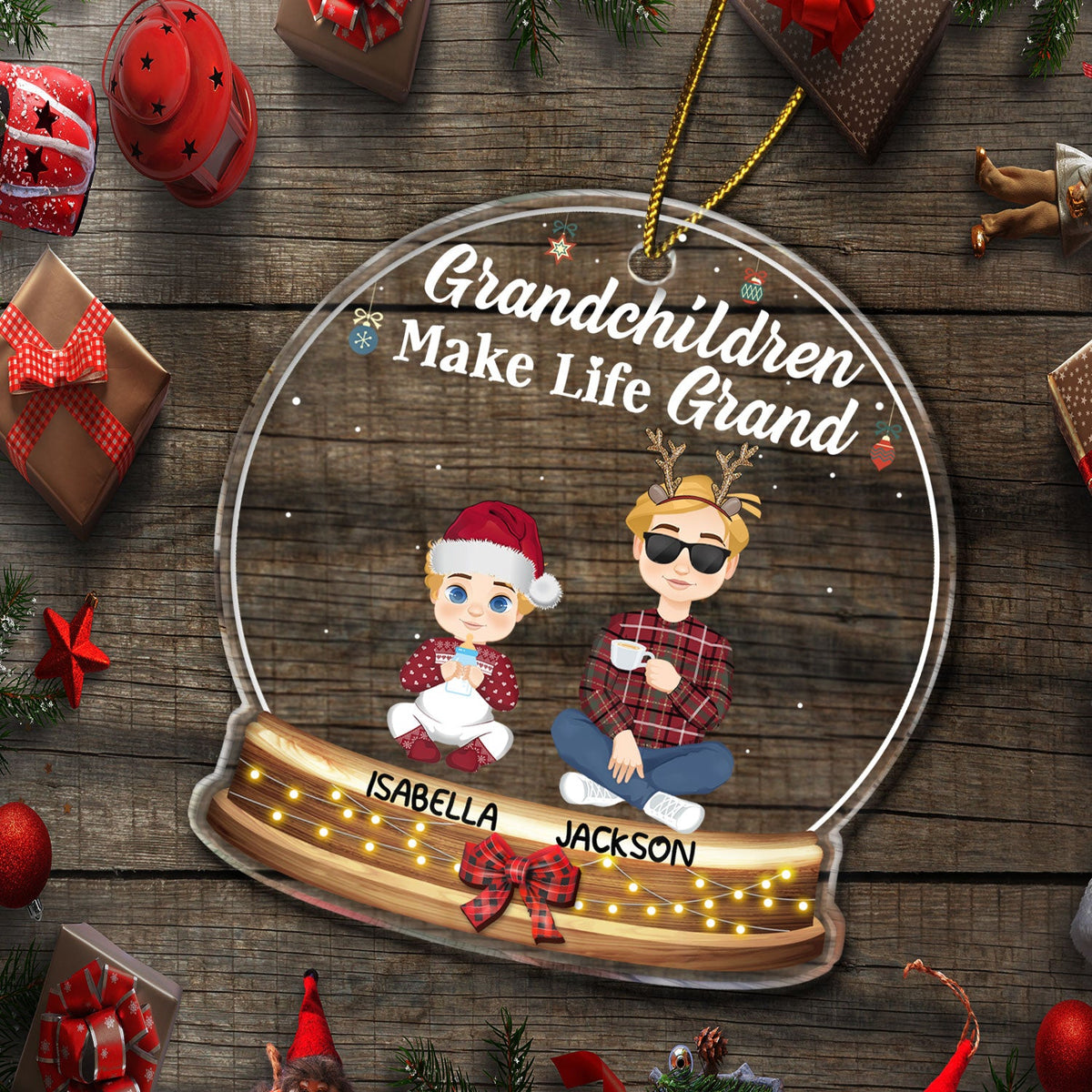 Grandchildren Make Life Grand Flat Art - Christmas, Loving Gift For Grandpa, Grandma, Grandparents - Personalized Custom Shaped Acrylic Ornament