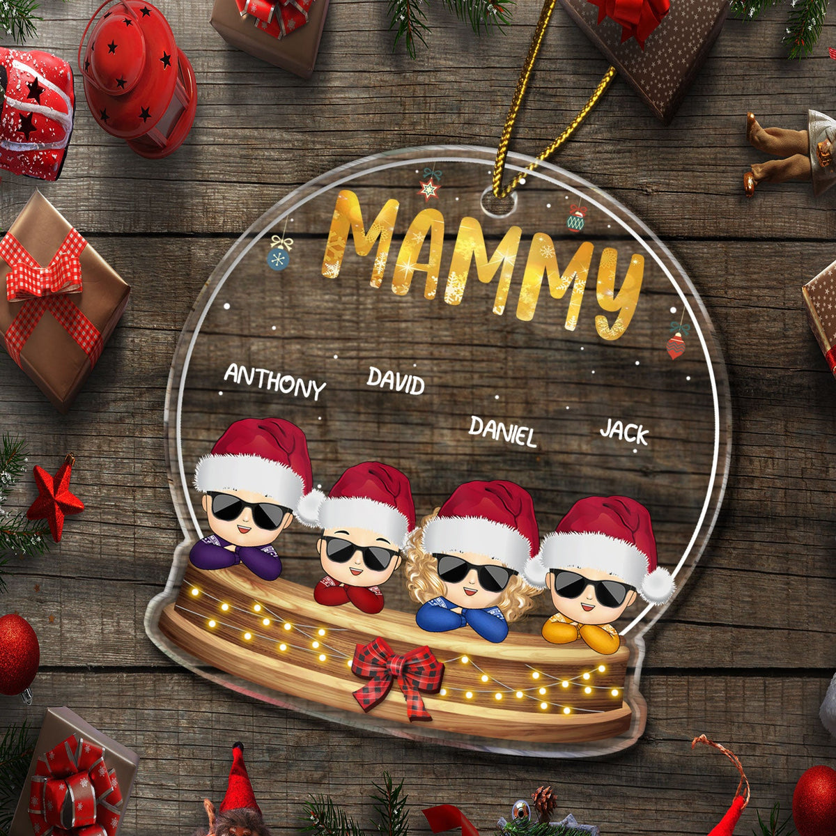 Grand-mère, Nana, Gigi, petits-enfants - Cadeau de Noël affectueux pour grand-mère, grands-parents - Ornement acrylique personnalisé en forme personnalisée