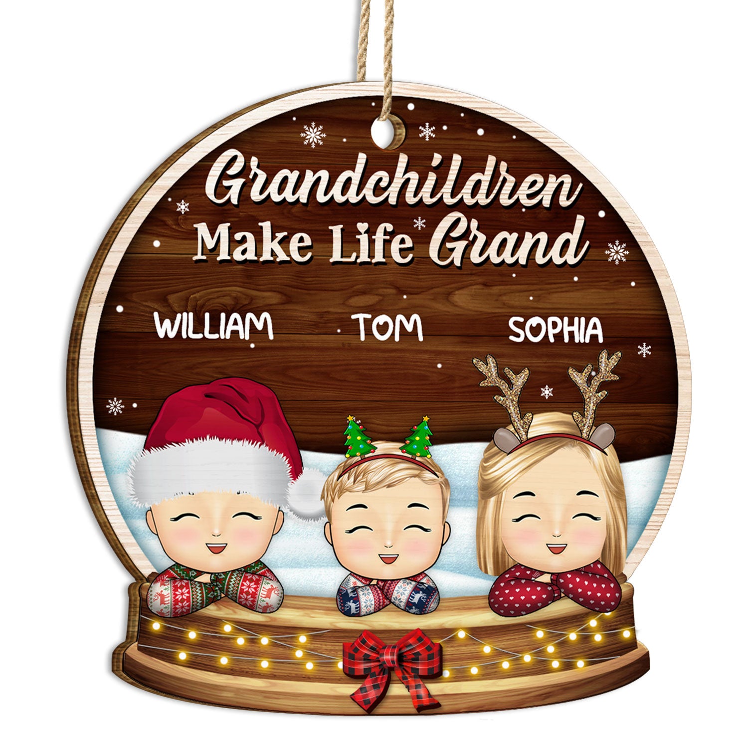 Grandchildren Make Life Grand - Christmas, Loving Gift For Grandpa, Grandma, Grandparents - Personalized Custom Shaped Wooden Ornament