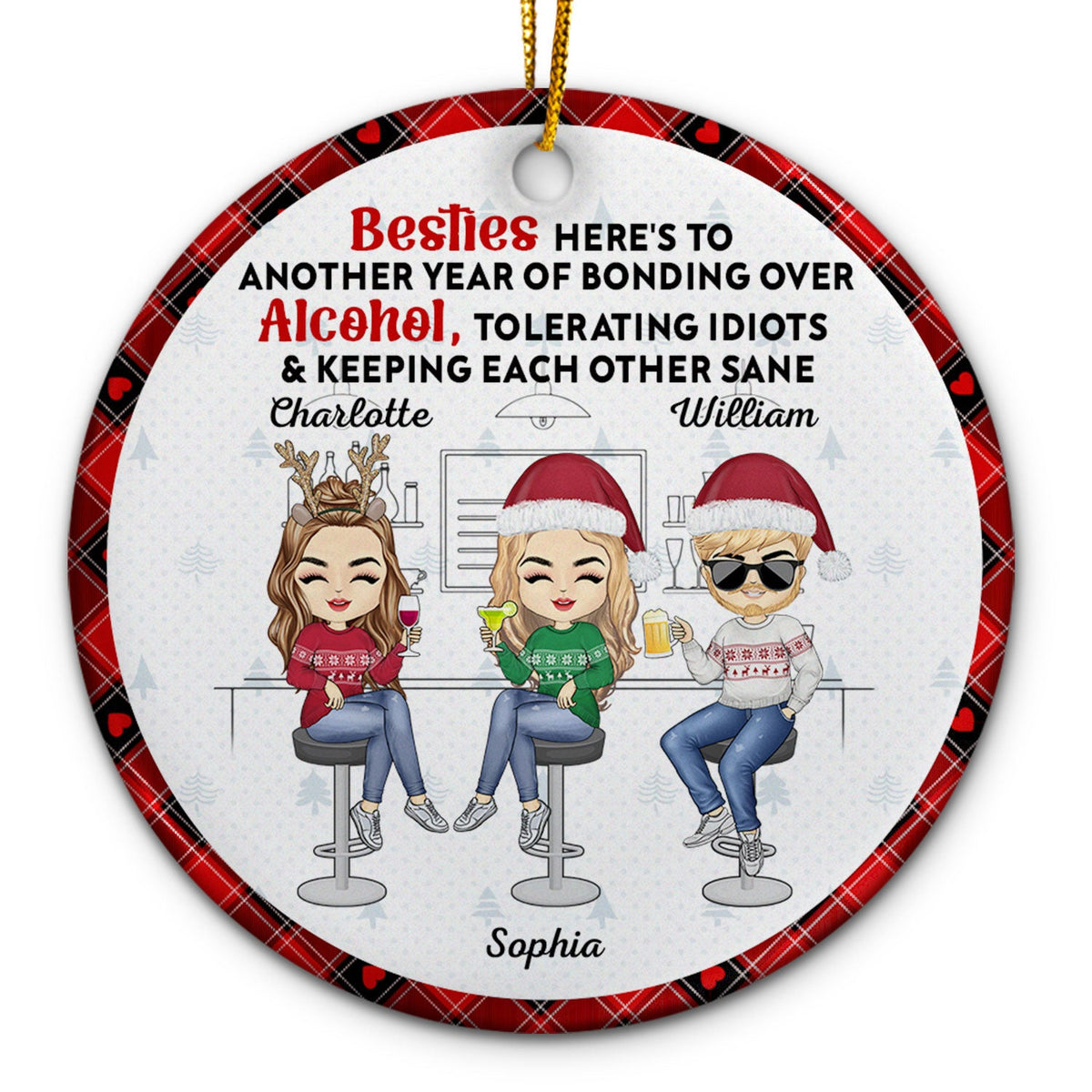 Here's To Another Year Of Bonding Over Alcohol - Christmas Gifts For Besties - Personalized Circle Ceramic Ornament