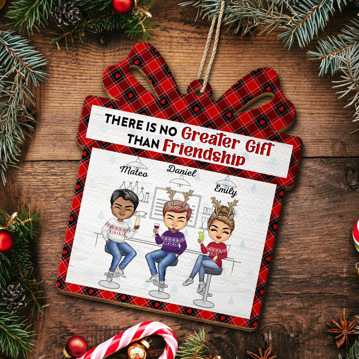 No Greater Gift Than Friendship - Christmas Gifts For Besties - Personalized Custom Shaped Wooden Ornament