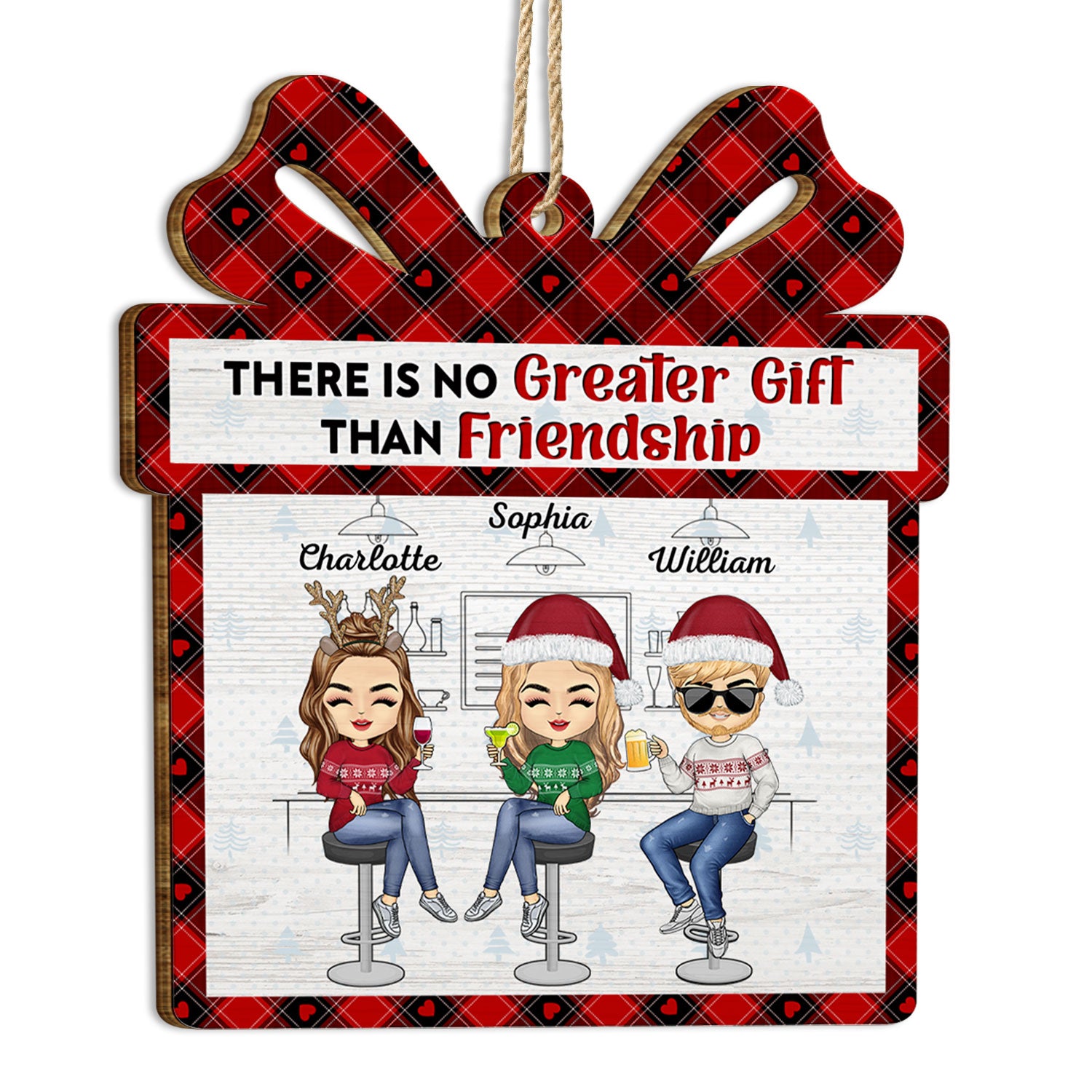 No Greater Gift Than Friendship - Christmas Gifts For Besties - Personalized Custom Shaped Wooden Ornament