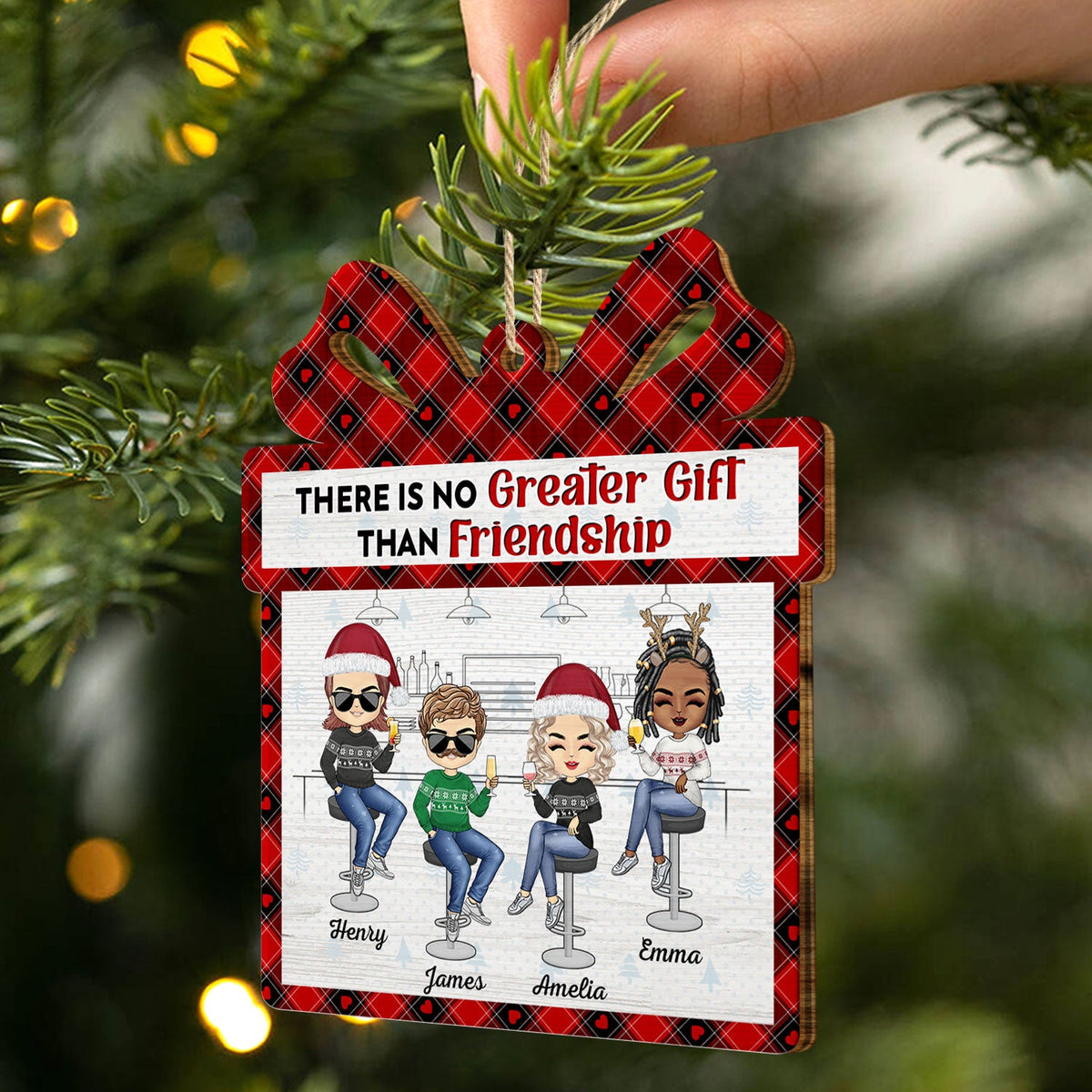 No Greater Gift Than Friendship - Christmas Gifts For Besties - Personalized Custom Shaped Wooden Ornament