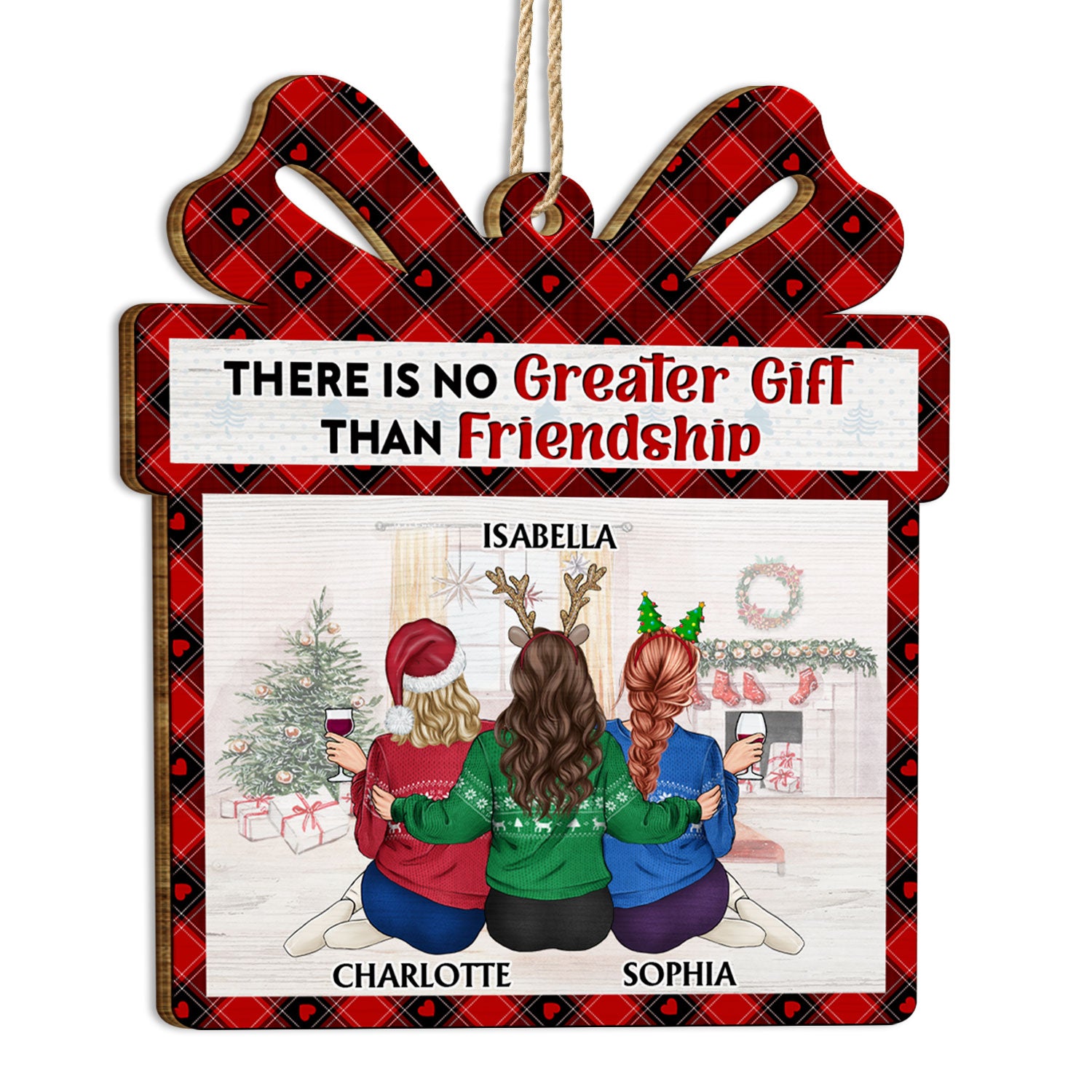 No Greater Gift Than Friendship - Christmas Gifts For Besties, Best Friends - Personalized Custom Shaped Wooden Ornament