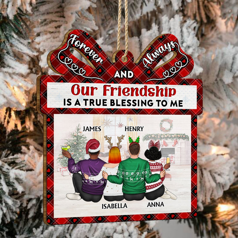 Our Friendship Is A True Blessing - Christmas Gifts For Besties, Best Friends - Personalized Custom Shaped Wooden Ornament