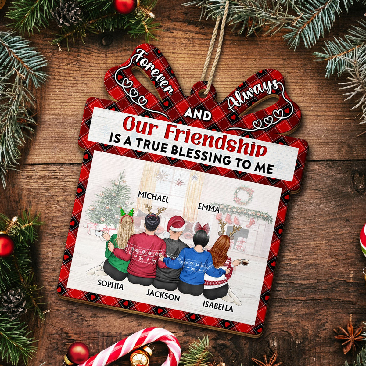 Our Friendship Is A True Blessing - Christmas Gifts For Besties, Best Friends - Personalized Custom Shaped Wooden Ornament